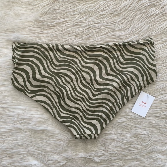 Andie Swim Stripe Olive Green Zebra Animal Print Hipster Bikini Bottom Swimsuit - Picture 6 of 11